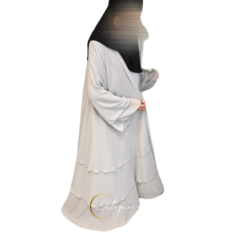 Abaya-kimono 3 volant gris claire - firdawous
