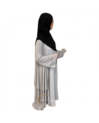 Abaya-kimono 3 volant gris claire - firdawous