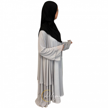 Abaya-kimono 3 volant gris claire - firdawous