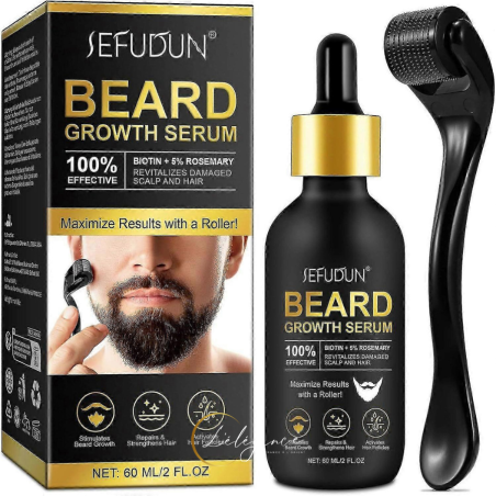 Kit Croissance Barbe : Huile 60ml + Derma Roller | L'Elégance